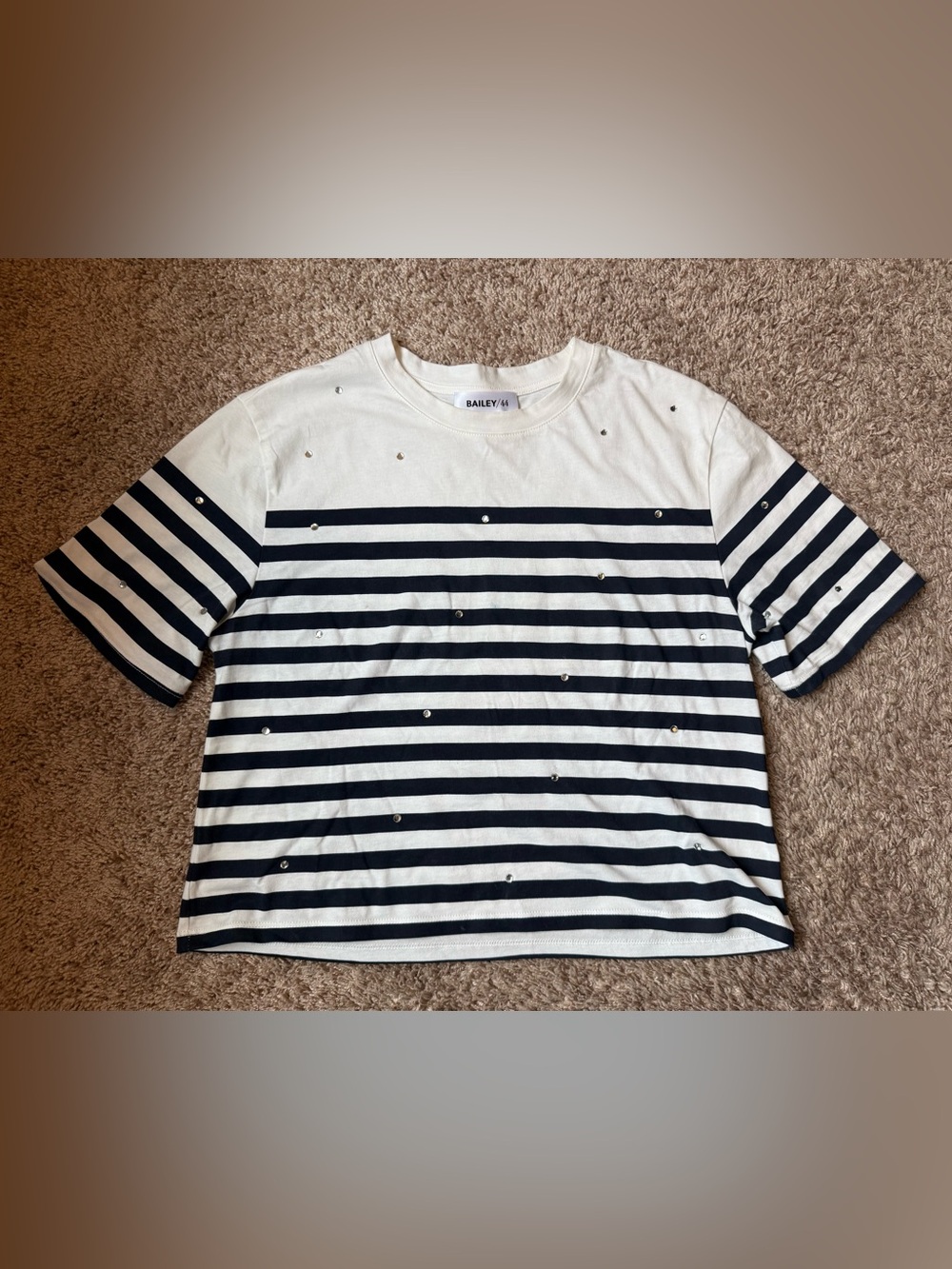 Bailey 44 Navy and White Striped Tee with Stud Embellishments